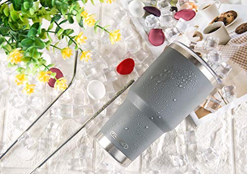 Image of 30oz Tumbler Stainless Steel Insulated Travel Mug with Straw Lid Cleaning Brush (30oz Grey)