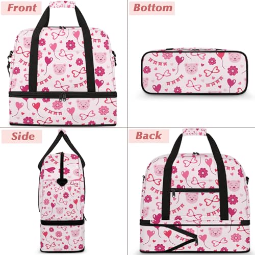 Large Weekender Overnight Bags Pink Flower Love Travel Duffel Bag for Women Men Gym Bags With Shoe Compartment Foldie Travel Tote Bag Carry On Personal Item Bag for Travel Gym Sports3