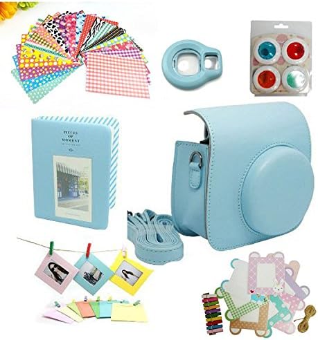 7 Piece Camera Bundle For Fujifilm Instax Mini 8 Instant Film Cameras,Mini 8 Case, Album,Selfie Lens,Colored Filters, Wall Hang Frames,film Frame, Film Stickers(Blue)