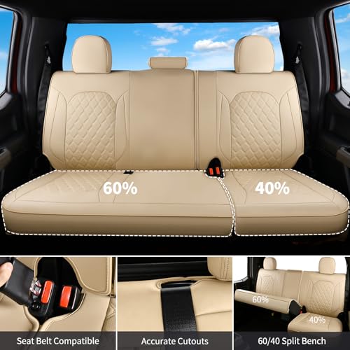 Image of Huidasource Tacoma Front & Rear Full Set Seat Covers Fit for Toyota Tacoma 2016-2023 Double & Crew Cab SR SR5 Limited TRD Sport /Pro /Off Road, Automotive Car Seat Cushion Cover (Full Set /Beige)