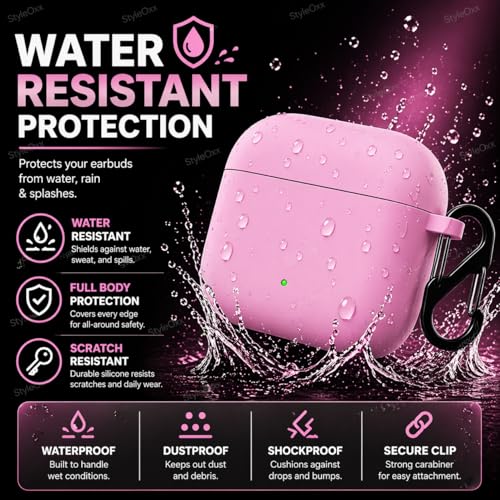 Image of Anvique Silicone Case Cover for Oneplus Nord Buds 4 Pro, Scratch Resistance, Shock Absorption, with Premium Carabiner (Pink)