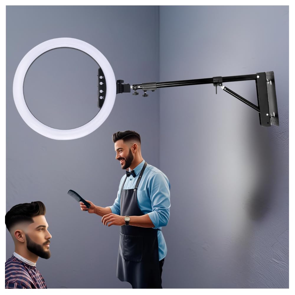 Led anello ring dimmerabile + telecomando+ staffa braccio parete soffitto 360° barber shop estetista salone 2700k-6500 k