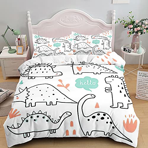 Cartoon Dinosaur Bed Linen Children's 135 x 200 cm Cute Dino Duvet Cover Quality Animal Pattern Bed Set with Pillowcase for Boys and Girls (Dino 1.135 x 200 cm + 1 x Pillowcase)