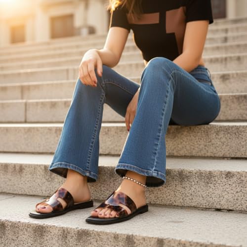 Image of CUSHIONAIRE Voyage Cutout Strap Slides for Women, Slip On Summer Flats, Trendy Footwear, Memory Foam Vegan Leather Comfortable Vacation Style Sandals