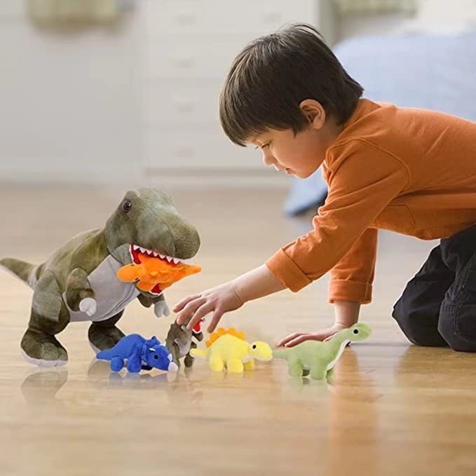 MorisMos Dinosaurier Plüschtiere Puppe Tyrannosaurus Rex und 5 Dinosaurier Baby niedlich in Zippered Belly großes Geschenk für Jungen Kinder 19,6 Zoll