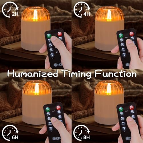 Image of LEDHOLYT Rechargeable Jar Flameless Candle, Flashing LED Pillar Real Wax Candle with Remote Control and Timer, Black Pumpkin Glass Electronic Candles for Room Decoration, 1 Set of 3