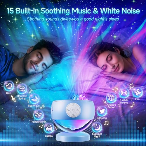 Image of Iceberg Northern Lights Projector, Blue Galaxy Projector with Iceberg Base | 300+ Aurora Effects, 15 White Noise, Bluetooth Speaker, 360 Rotation, Remote Control, Timer, Bedroom Decor