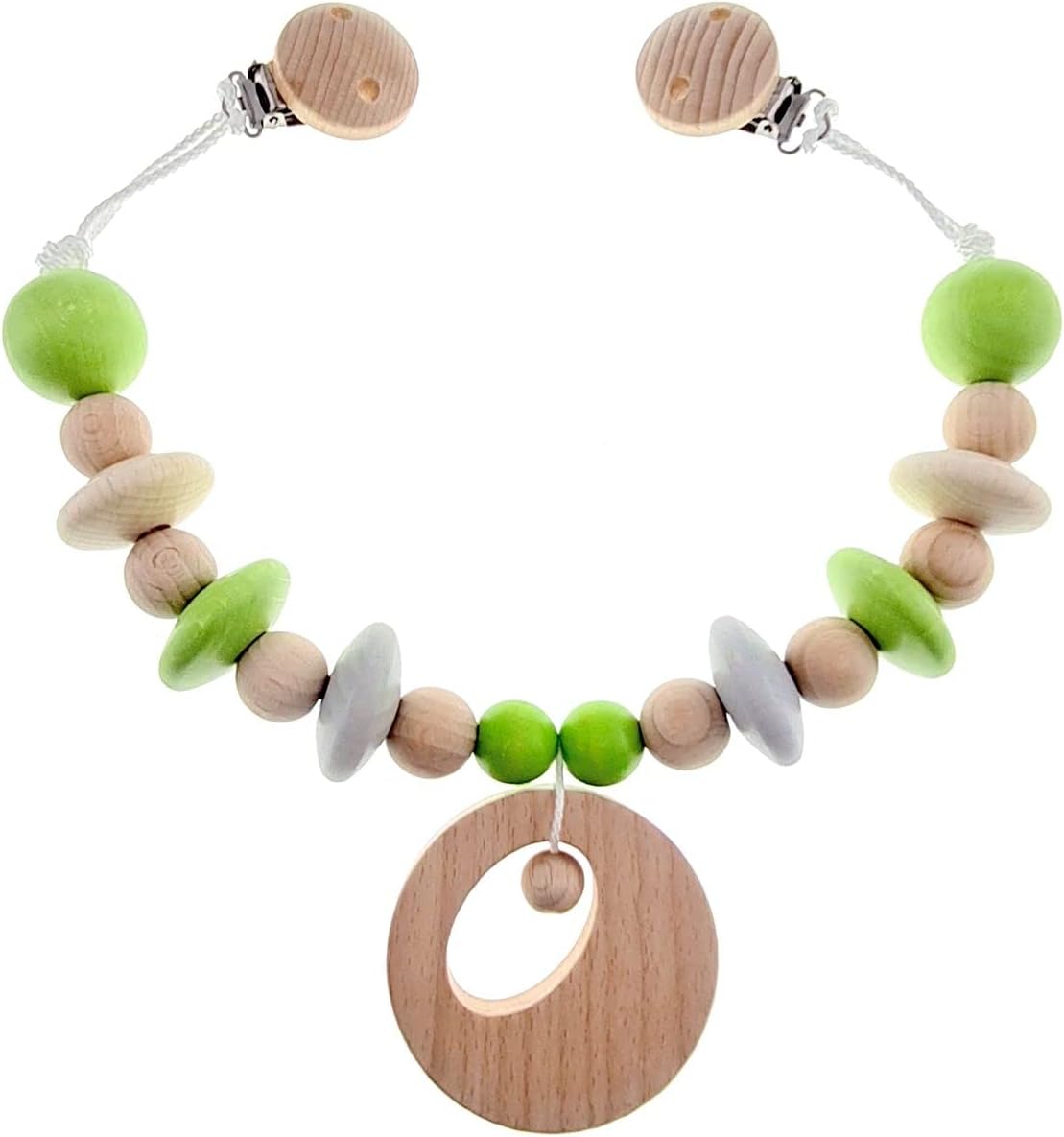 Hess-Spielzeug Hess Wooden Toy 12962 Made of Wood, Nature Series in Apple Green, Play Chain 3 Months, Handmade Pendant with 2 Safety Clips for Pram and Baby Seat, Multicoloured