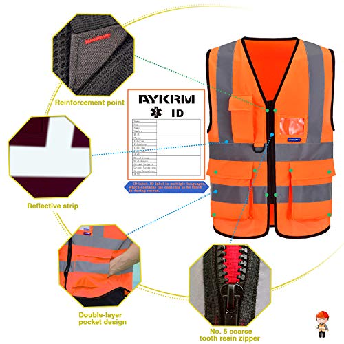 Image of ANSI /ISEA Standard Class 2 Hi-Vis Vest, Clear ID, Zip, Orange, 2XL | Orange 2XL Class 2 safety vest with 7 pockets, reinforced pockets and front zipper for railway operations and road work.
