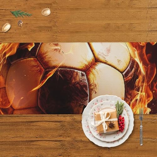 Chemin de table motif feu de football coton lin table de fête - 6