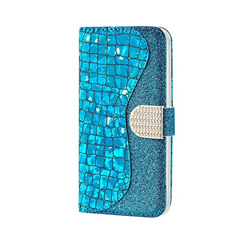 WJMWF Kompatibel mit Samsung Galaxy S30 Plus Hülle Glitzer PU Leder Wallet Flip Case Cover Magnetverschluss mit Kartensteckplatz Stoßfest Schutzhülle-Blau