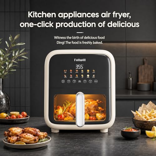 Image of Fullwill Air Fryer with Visible Window, 7.5QT,12-in-1 Multi-Function Air Fry,Roast,Bake, Dehydrate, Fries,Nonstick and Dishwasher-Safe Basket,Family&friends Party,1700W,White