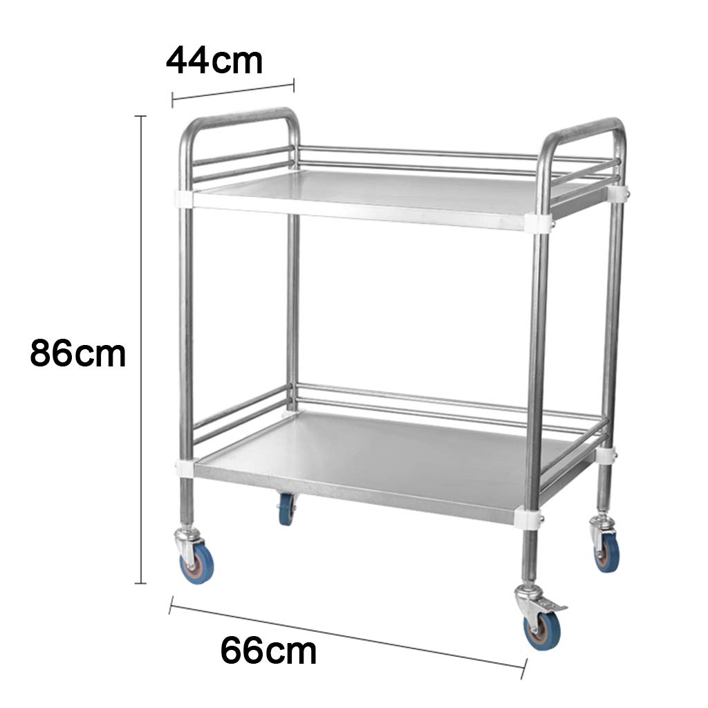 Chariot de Laboratoire Médical en Acier Inoxydable Chariot de Service Physiothérapie Voiture de Soins Mobiles Premiers Soins Dentaires Dentaires - 2/3 Couches (4 Tailles)