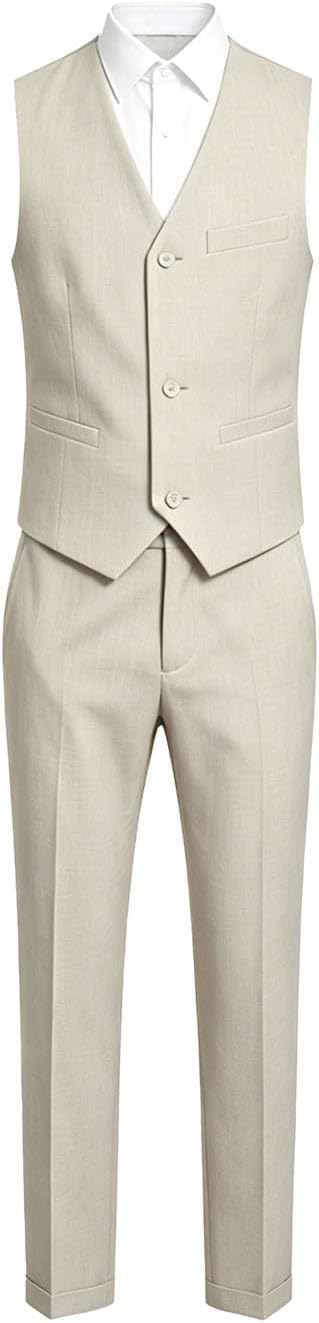 Boys Linen Suit 3 Piece Slim Fit Formal Suit Set Summer Wedding Suit Kids Tuxedo Jacket Vest Pant