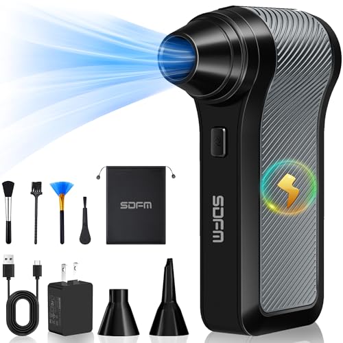 SDFM Compressed Air Duster, Electric Air Duster with Brushless Motor, Contains Multiple nozzles, for Cleaning Keyboard & PC. 3 Adjustable Gears, Rechargeable Jet Dry Blower for Car and Home Use.