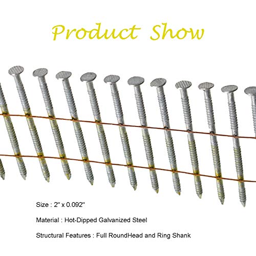 Findmall DOES NOT APPLY Siding Nails 2-Inch X .092-Inch 15-Degree Collated Wire Coil Full Roundhead Ring Shank Hot-Dipped Galvanized 3600 Count thumb #3