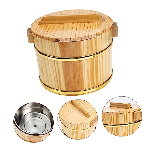 Ciieeo 1 Set Wooden Sushi Rice Bowl Lidded Mixing Tub with Inner for Sushi Rice Tofu Bibimbap Practical Kitchen Food Container for Mixing Serving
