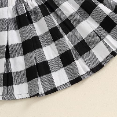 Image of BeQeuewll Toddler Girl Fall Winter Clothes Set Long Sleeve Ribbed Knit Shirt Plaid Tutu Skirt Kids Girls Dress 1T 2T 3T 4T 5T (White, 3-4T)