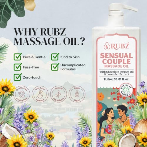 Image of Rubz Sensual Massage Oil | Romantic Body Oil For Couples | Aromatherapy Blend For Relaxation & Smooth Skin | Perfect For Date Nights & Spa Moments | 1 Litre