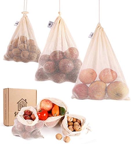 Reusable Produce Bags Cotton Washable with Tare Weight | Reusable Mesh Produce Bags Organic Cotton for Fruits and Veggies Eco Friendly | Reusable Durable Grocery Shopping Storage Bag 6 Pcs2L,2M,2S