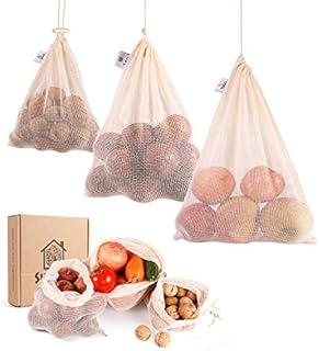 Reusable Produce Bags Cotton Washable with Tare Weight | Reusable Mesh Produce Bags Organic Cotton for Fruits and Veggies Eco Friendly | Reusable Durable Grocery Shopping Storage Bag 6 Pcs2L,2M,2S