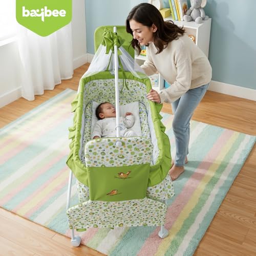 Image of BAYBEE Baby Cradle and Swing for Newborn Babies with Mosquito Net, Portable Jhula with 360 Wheel Lock, Sleeping Swing Bassinet, Uyyala Palna for 0-12 Months Boys & Girls (Green)