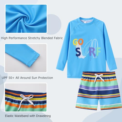 Image of Boys Two Piece Rash Guard Swimsuits Set with Swim Trunk Kids Long Sleeve Bathing Suit Swimwear Set