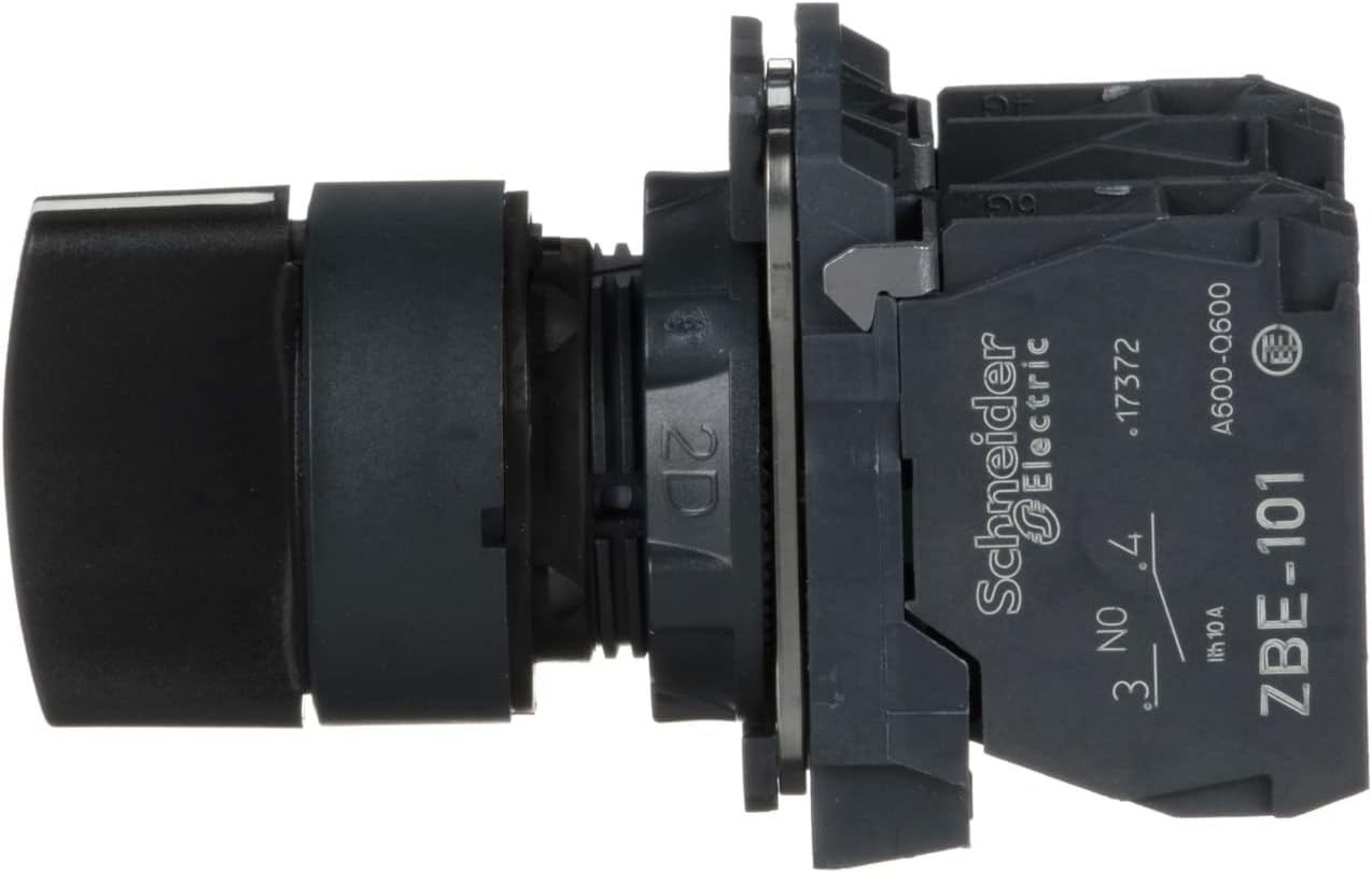 Schneider Electric XB5AD33 Harmony XB5 Selector Switch for Industrial Machinery with Plastic Bezel, 3 Positions, Stay Put Operation, 2 NO