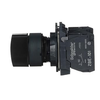 Schneider Electric XB5AD33 Harmony XB5 Selector Switch for Industrial Machinery with Plastic Bezel, 3 Positions, Stay Put Operation, 2 NO