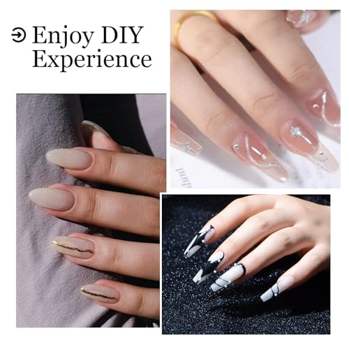 eodci Nail Art Liner Set 4 Pcs Black White Gold Silver Colors Paint Swirl Built Thin Brush in Bottle Soak off Led Lamp Gel Liner Nail Polish Manicure Set