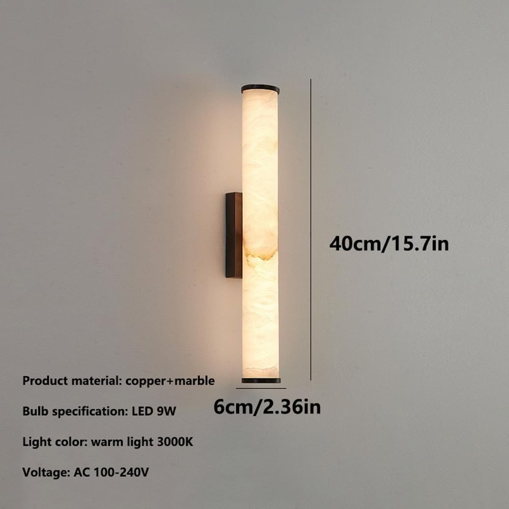 Apliques de Pared españoles de mármol Natural, Apliques de Tira de alabastro, lámparas de Interior Totalmente de Cobre para Dormitorio, Escalera, Sala de Estar, Pasillo (Oscuro, me