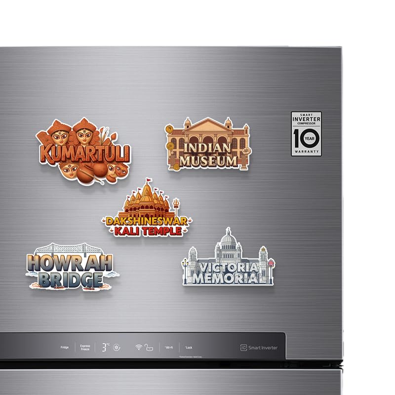 Image of Kolkata Set of 5 Fridge Magnets, Glossy Finish, Stylish Magnet for Fridge, Wardrobe & Metal Surfaces