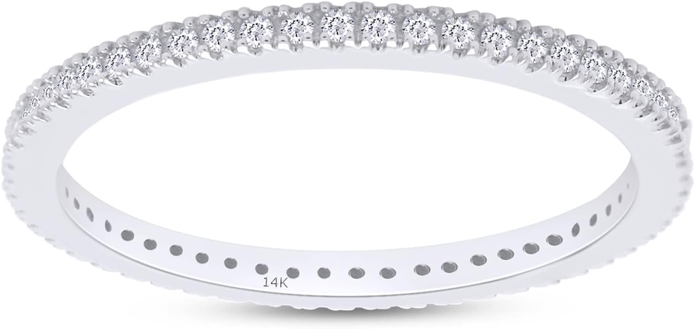 AFFY White Natural Diamond Eternity Stackable Wedding Anniversary Ring 925 & 10K, 14K White Gold (0.20 Cttw)