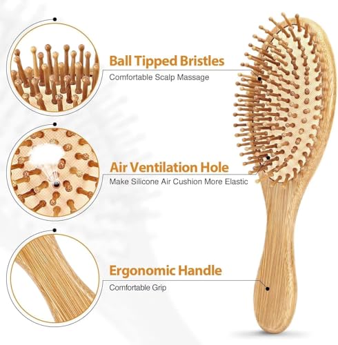 Image of inchBamboo Paddle Hair Brush - Natural Wood Comb for Hair Loss & Scalp Massage, Anti-Static Detangler Hairbrush for Men & Women, Healthy Hair Care & Styling Tool inch