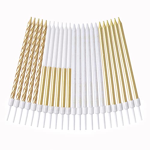 Image of PHD CAKE Gold Metallic Long Thin Birthday Candles, Party Decorations