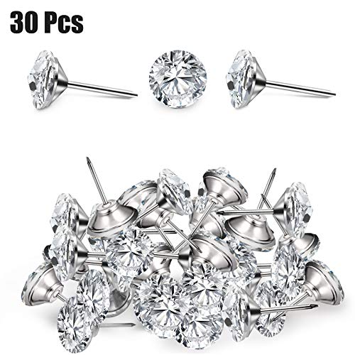 Diamond Crystal Upholstery Nails Tacks Crystal Furniture Tacks Crystal Head Thumb Tacks Decorative Push Pins For Furniture Sofa Headboards Cork Board (30 Pieces,25 Mm) #TOP6