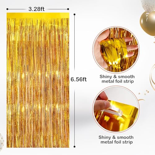 Image of 2Pack Gold Party Streamers, Gold Metallic Tinsel Streamers for Birthday Wedding Party Decors Graduation, Baby Shower, Photo Booth Props for Bachelorette Decors Xmas Halloween Party Supplies Backdrop