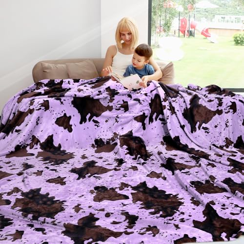 Image of Purple Fleece King Size Lightweight Fuzzy Soft Bed Blanket 90x108inch Lavender Women Decorative Blanket for All Seasons