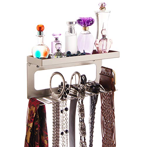 Wall Mount Belt Holder Organizer Rack Women's Men's Valet Shelf, Closet Storage Belt Display Perfume Tray, Arinn Satin Nickel Silver