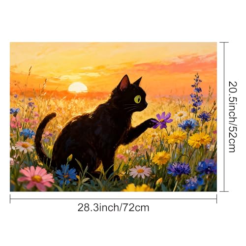 Image of HOMETITUTE Spring Stove Top Covers for Electric Stove 28x20 Inches Black Cat Sunset Wildflower Heat Resistant Glass Cooktop Protector Pad Decorative Stovetop Cover Dish Drying Mats for Kitchen Decor