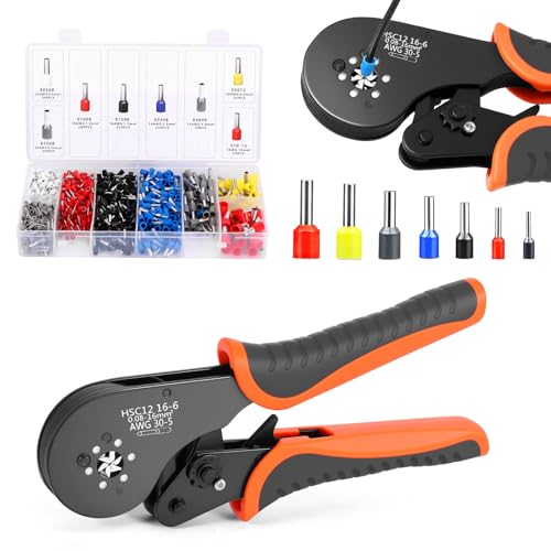 OurLeeme Crimpzange Aderendhülsen Set, Crimpzange 0,08-16 mm² Aderendhülsen mit 1200 Stück Doppel- und Einzeladerendhülsen Werkzeugsatz für Heimwerker- und Industriebedarf