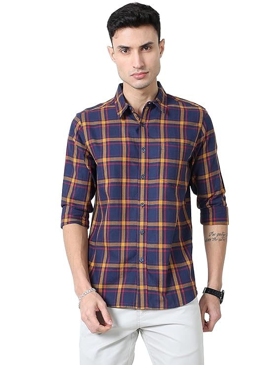 Image of GLORYBOYZ Men's Full Sleeve Checkered Casual Cotton Shirt S-2XL