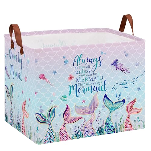 Image of XHWZOF Mermaid Nursery Decor Hamper Pink Laundry Hamper Ocean Fish Animal Baby Girl Gift Basket ,Kids Storage Box Cute Beach Towel Pool Clothes Book Toy Bin,Boo Basket for Halloween