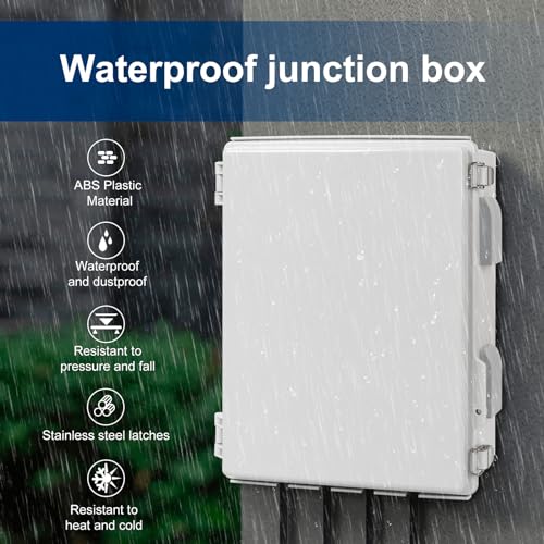 Image of Electrical Junction Box, Ventilated Design, Cable Grommets, Indoor /Outdoor Use with Mounting Panel & Hinged Cover. Waterproof IP 65. (Grey Cover, 15.7 inchx11.8 inchx7.1 inch)