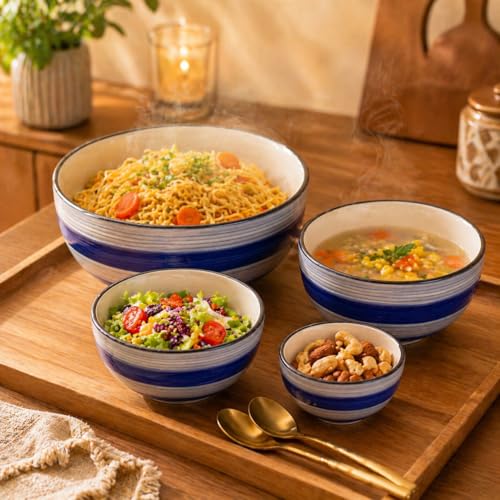 Image of Ceramic Mixing Bowl Set - 4 Pieces (1500ml, 800ml, 600ml, 400ml), Monsoon - Durable, Microwave & Dishwasher Safe - Ideal for Mixing, Serving & Storage