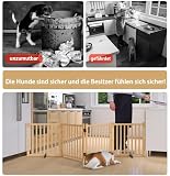 Pshelfy Hundeabsperrgitter aus Holz 4 Paneelen 58cm Höhe - Freistehend & Faltbar, 360° Drehbar für Tür, Treppe, Flur als Welpen-Gitter & Kinderschutzgitter (BxH: 234 cm x 58 cm, Naturholz)