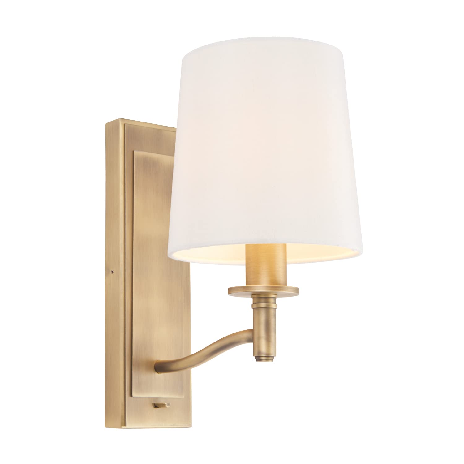 Rowan Decorative Matt Antique Brass E14 LED Compatible Wall Light with a White Fabric Shade [Energy Class A]