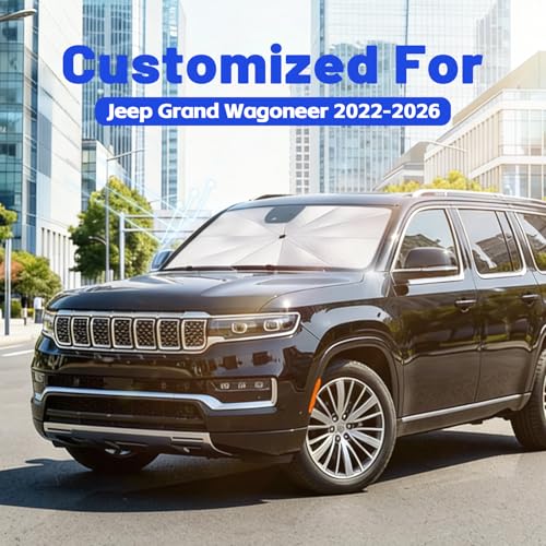 Image of Car Windshield Sun Shade for Jeep Grand Wagoneer 2022-2026 -[Reflective Coated Fabric] Sunshade Umbrella for Front Window, Car Shades Sun Visor Keep Car Cool and Protects Interior, 1:1 Exact Fit
