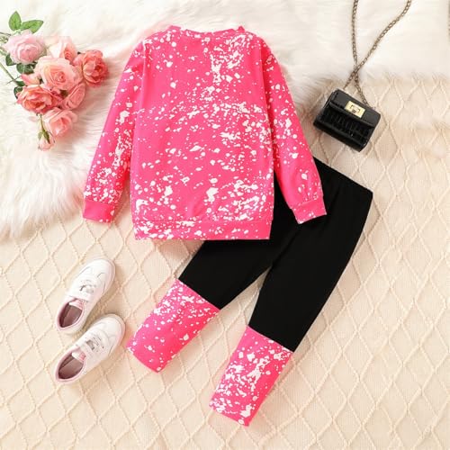 Image of OLMRJKD Kids Toddler Girls Clothes Figure Graphic Drop Shoulder Top Pullover Spotted Print Pants Fall Winter Outfit Set