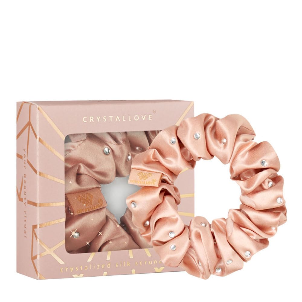 Crystallove Seiden-Haargummi Mit Kristallen – Weiches Scrunchy Für Damen, Schwarz, Ca. 12 Cm, Oeko-Tex Zertifiziert